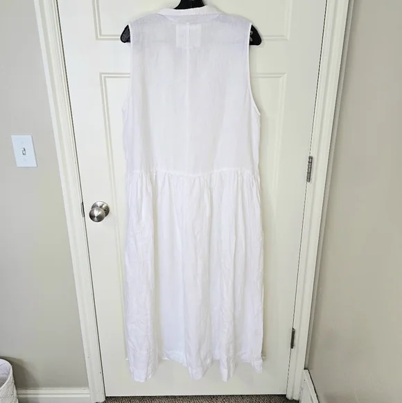 Frank & Eileen DAPHNE Sleeveless Popover Dress White Washed Linen XLarge - Picture 6 of 13